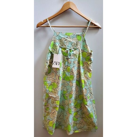 Zara Sundress Citrus Lemon/Limes Robin Egg Blue 13-14 Yrs Cotton/Lined Dress NWT - Picture 6 of 11